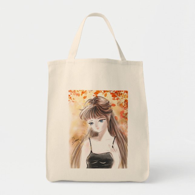 Chica Anime Otoño Cae Sale De La Bolsa De Tote (Frente)