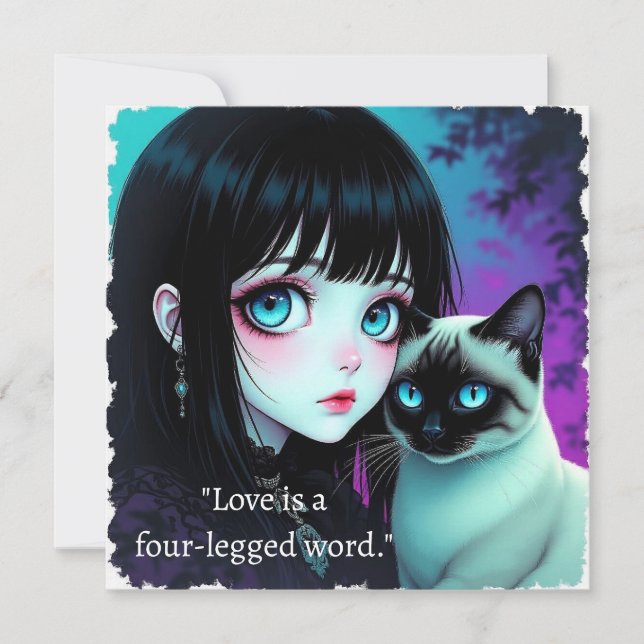 Chica Anime y cita de gato siamés (Anverso)
