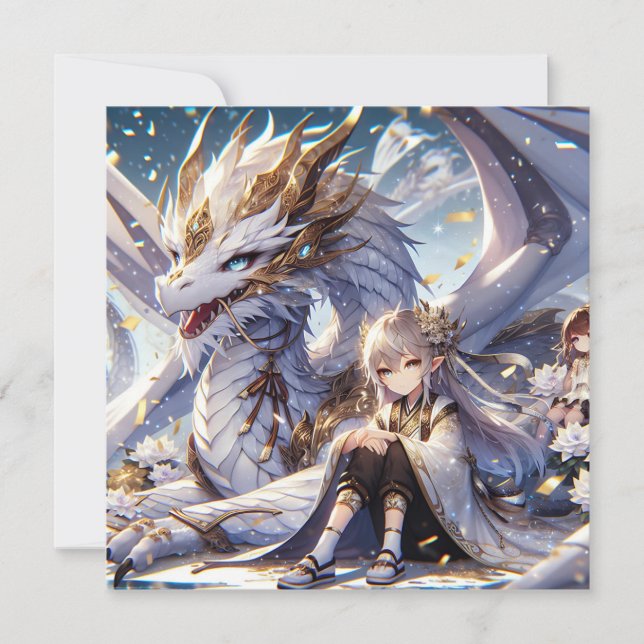 Chica anime y dragón blanco y de oro (Anverso)