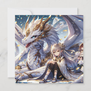 Chica anime y dragón blanco y de oro