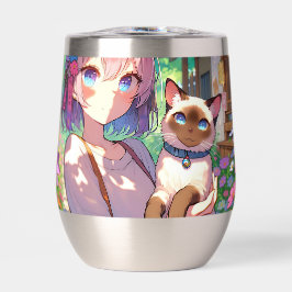 Chica anime y gato siamés personalizado