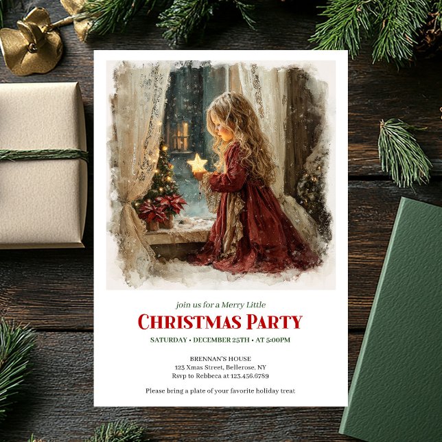Chica anticuada espera invitación digital de Santa (Old fashioned girl awaits Santa digital invitation)