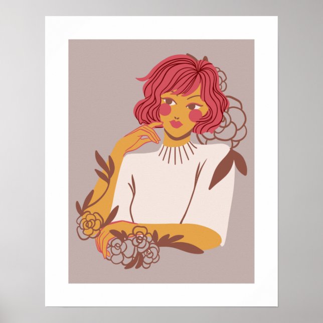 Chica Arte Hermoso Póster (Frente)