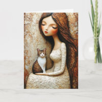 Chica Arte Moderno Gato Retrato Abstracto Tarjeta 