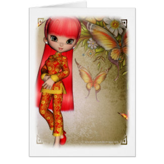 Chica asiático Bellas Flores Diseño 5 Tarjeta