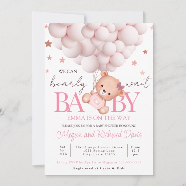 Chica Baby Invitar Plantilla De Oso Bearly Sweet (Anverso)