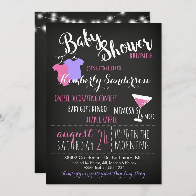 Chica Baby Shower Brunch divertido invitación mode (Anverso / Reverso)
