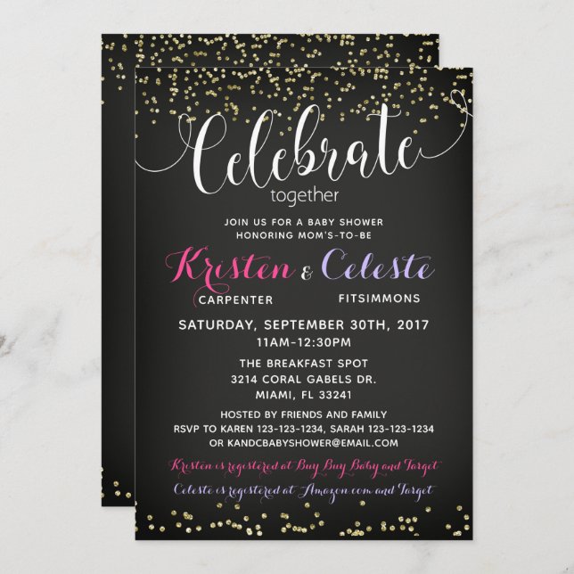 Chica Baby Shower Invitación conjunta Amigos (Anverso / Reverso)