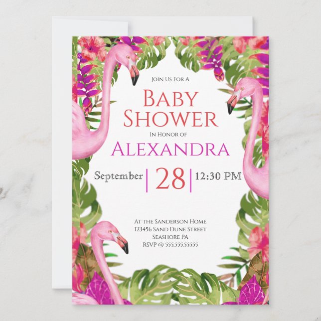 Chica Baby Shower Pink Flamingo Tropical Wildlife (Anverso)