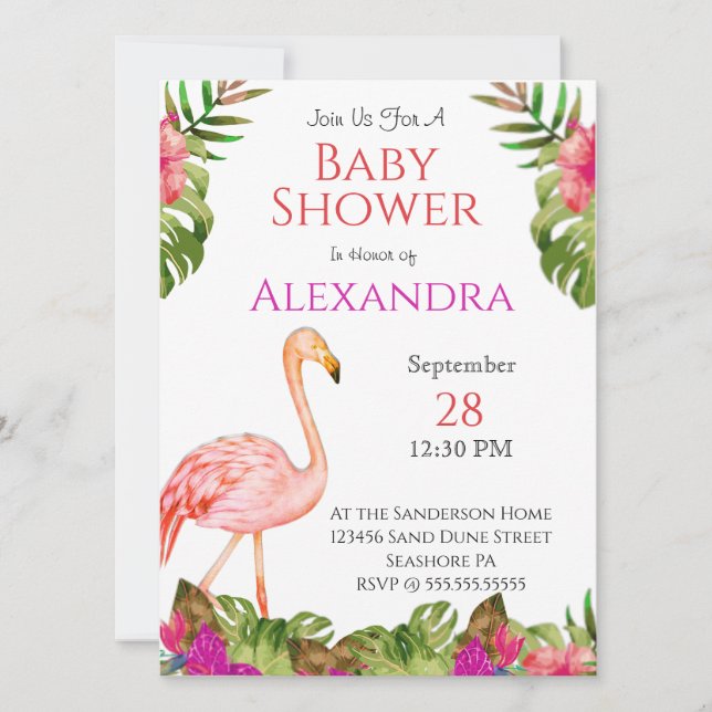 Chica Baby Shower Pink Flamingo Tropical Wildlife (Anverso)