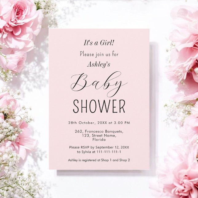 Chica Baby Shower Rubor Elegante Invitación rosa (Subido por el creador)