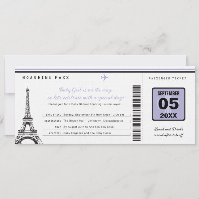 Chica Baby Shower Tarjeta de embarque a París (Anverso)