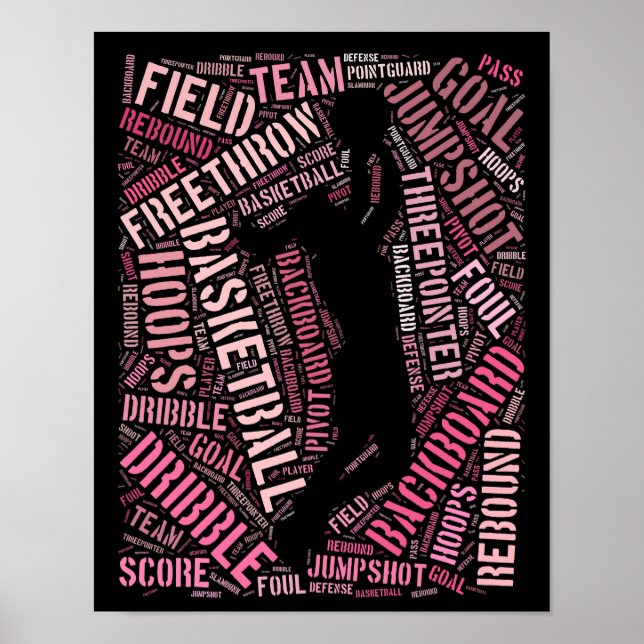 Chica Baloncesto Jugador Poster de Arte Word (Frente)