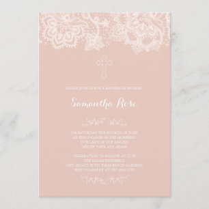 Chica Bautismo Invitación Lace Rosa