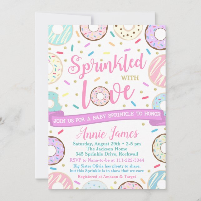 Chica Bebé Sprinkle Invitación Donut Baby Sprinkle (Anverso)