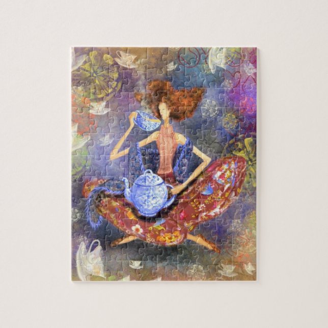 Chica Beber rompecabezas de té - Me encanta el té  (Vertical)