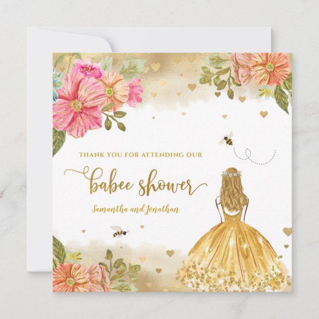 Chica Bee Ilustracion Baby Shower Tarjeta de agrad (Anverso)