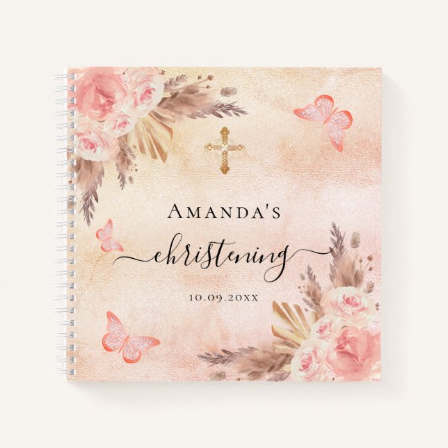 Chica blush pampas christening de libro de invitad (Anverso)