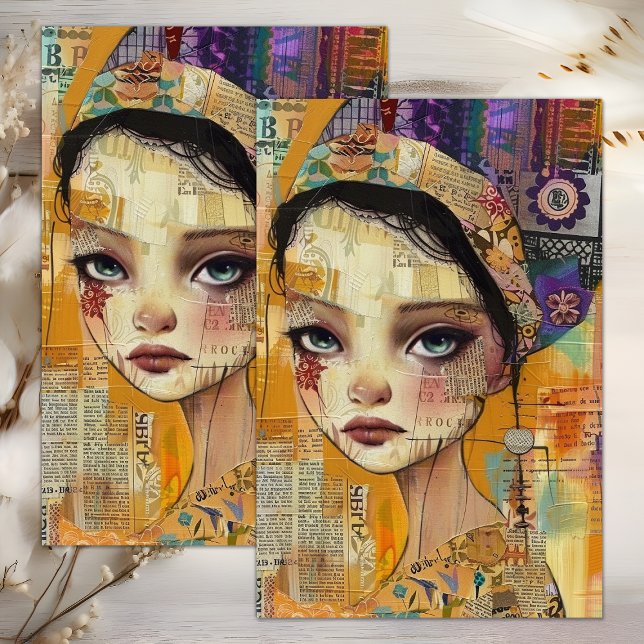 CHICA BOHO DECOUPAGE CON PAPEL DE SEDA DE TÉCNICA  (BOHO GIRL MIXED MEDIA DECOUPAGE TISSUE PAPER)