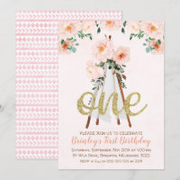 Chica BohoTribal Teepee Invitación de primer cumpl