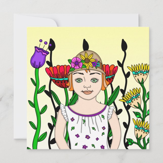 Chica bonito con fondo floral (Anverso)