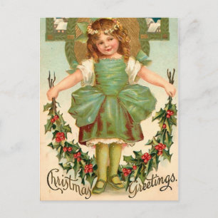 Chica bonito con Holly - Navidad vintage