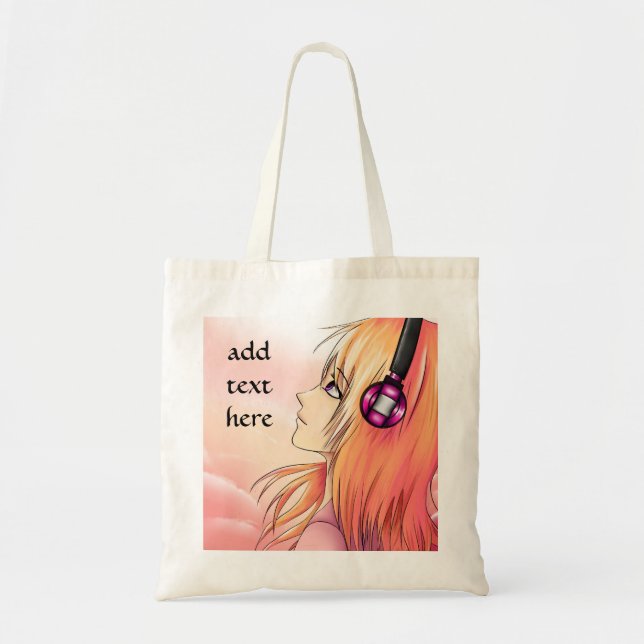Chica bonito del animado que escucha la bolsa de (Frente)