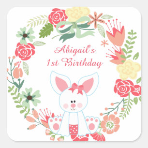 Chica Bunny y Wreath Pegatinas del primer cumpleañ