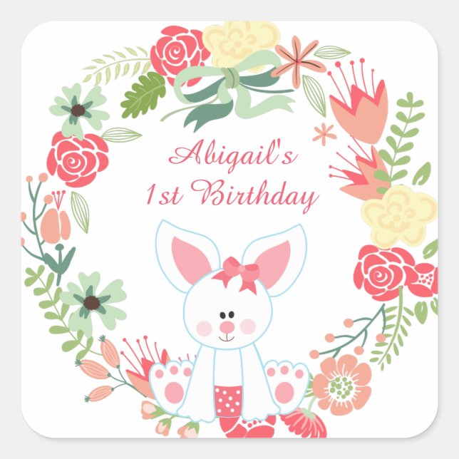 Chica Bunny y Wreath Pegatinas del primer cumpleañ (Anverso)