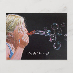 CHICA: BURBUJAS: ART: FIESTA: INVITACIÓN