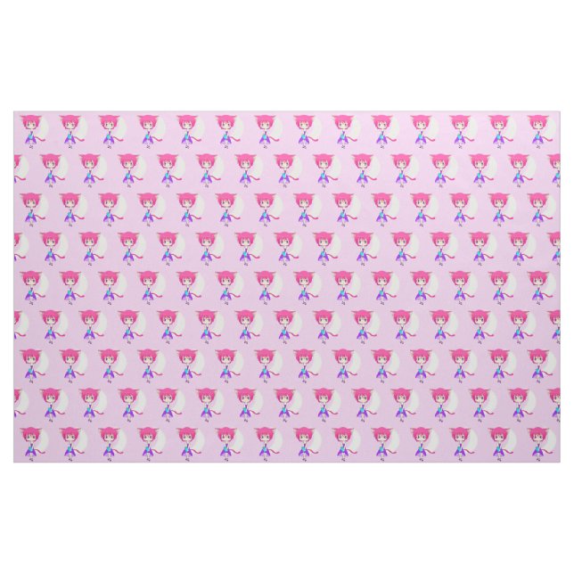 Chica cabelludo rosado del animado de Neko, tela ("Cuarto gordo" (fat quarter))