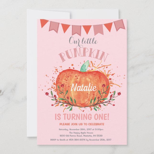 Chica Calabaza Naranja de invitación de cumpleaños (Anverso)