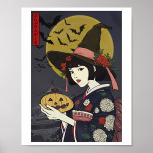 Chica Calabaza - Póster de Bruja Japonesa de Hallo