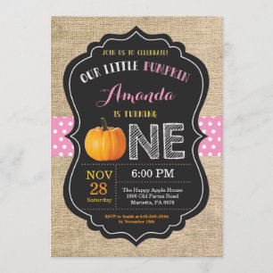Chica Calabaza Primer Día Invitación Burlap