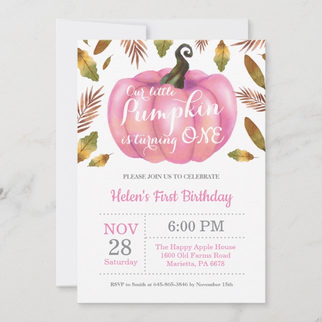 Chica Calabaza Primer Día Invitación de Cumpleaños (Anverso)