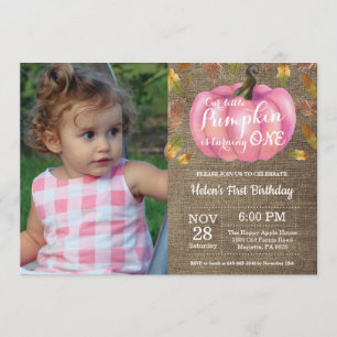 Chica Calabaza Primer Día Invitación Rosa