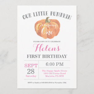 Chica Calabaza Primer Día Invitación Rosa