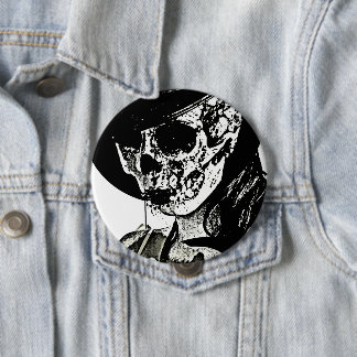 Chica Calavera - Botón Negro y Blanco