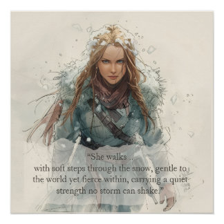 Chica caminando por la nieve – Póster inspirador