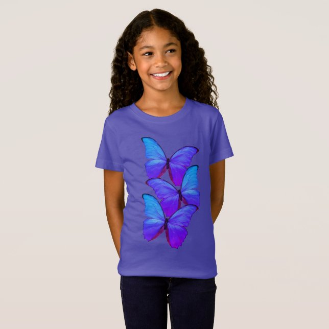 Chica Camisa Camisa Morada/Mariposas Azules (Anverso completo)
