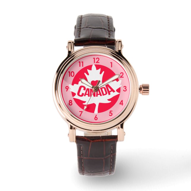 Chica Canada reloj de pulsera de corazón de hojas (Anverso)