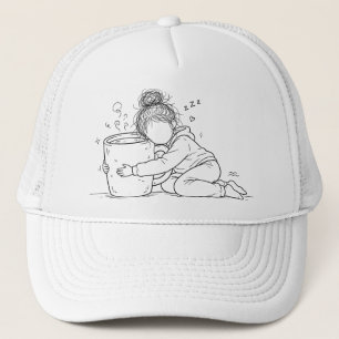 Chica Cansada Abraza Taza de Café Gorro Divertido