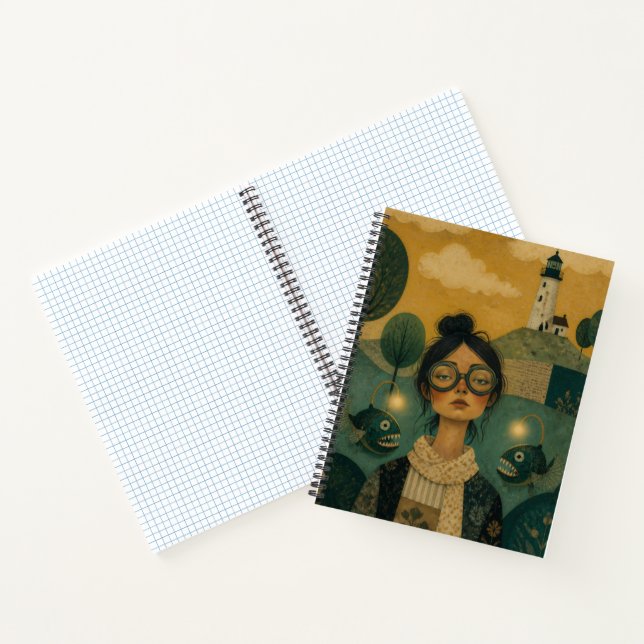 Chica Caprichosa con Cuaderno de Pez Linterna (Interior)