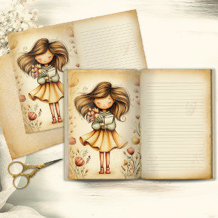 Chica Caprichosa con Página de Diario de Libro y F
