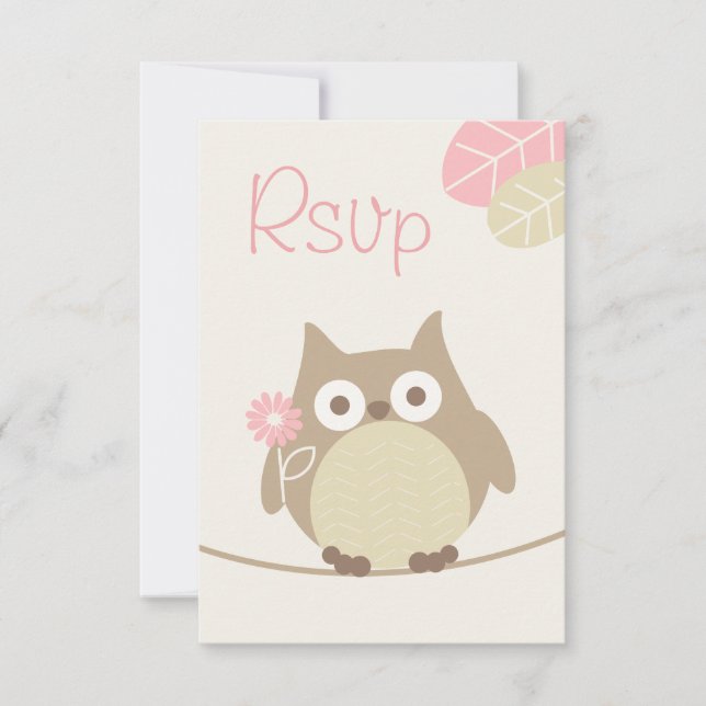 Chica caprichoso Owl Baby Shower Rsvp (Anverso)