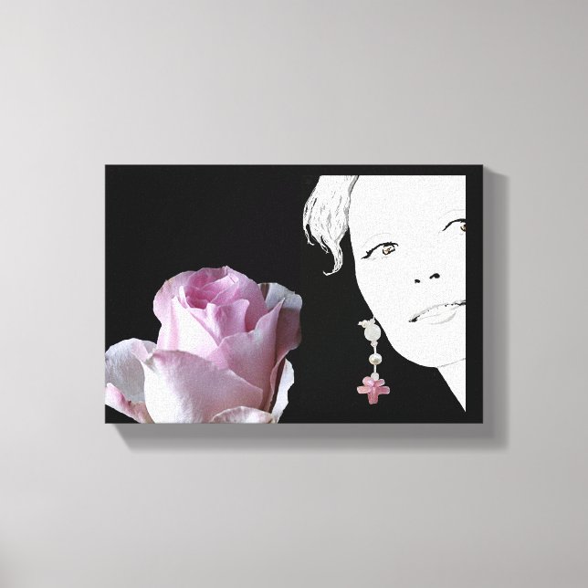 Chica cara bonito rosa rosa rosa forma floral arte (Anverso)