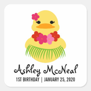 chica caucho ducky BIRTHDAY LUAU etiqueta de favor