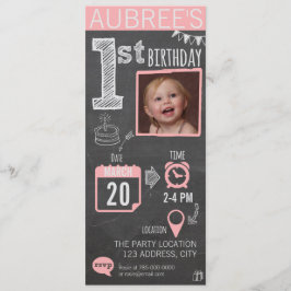 Chica Chalkboard Primer cumpleaños Invitación