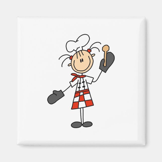 Chica Chef con imanes de cuchara de madera (Frente)