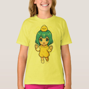 Chica Chibi Adorable con Cabello Azul en Camiseta 